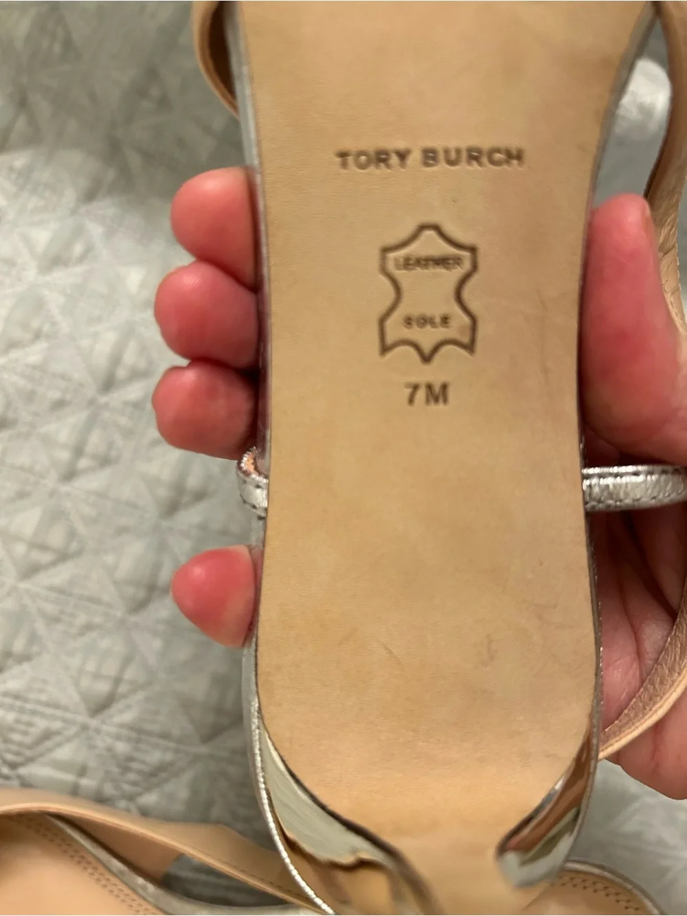 Tory Burch Tan Leather Slingback Pumps with Silver Toe Size 7